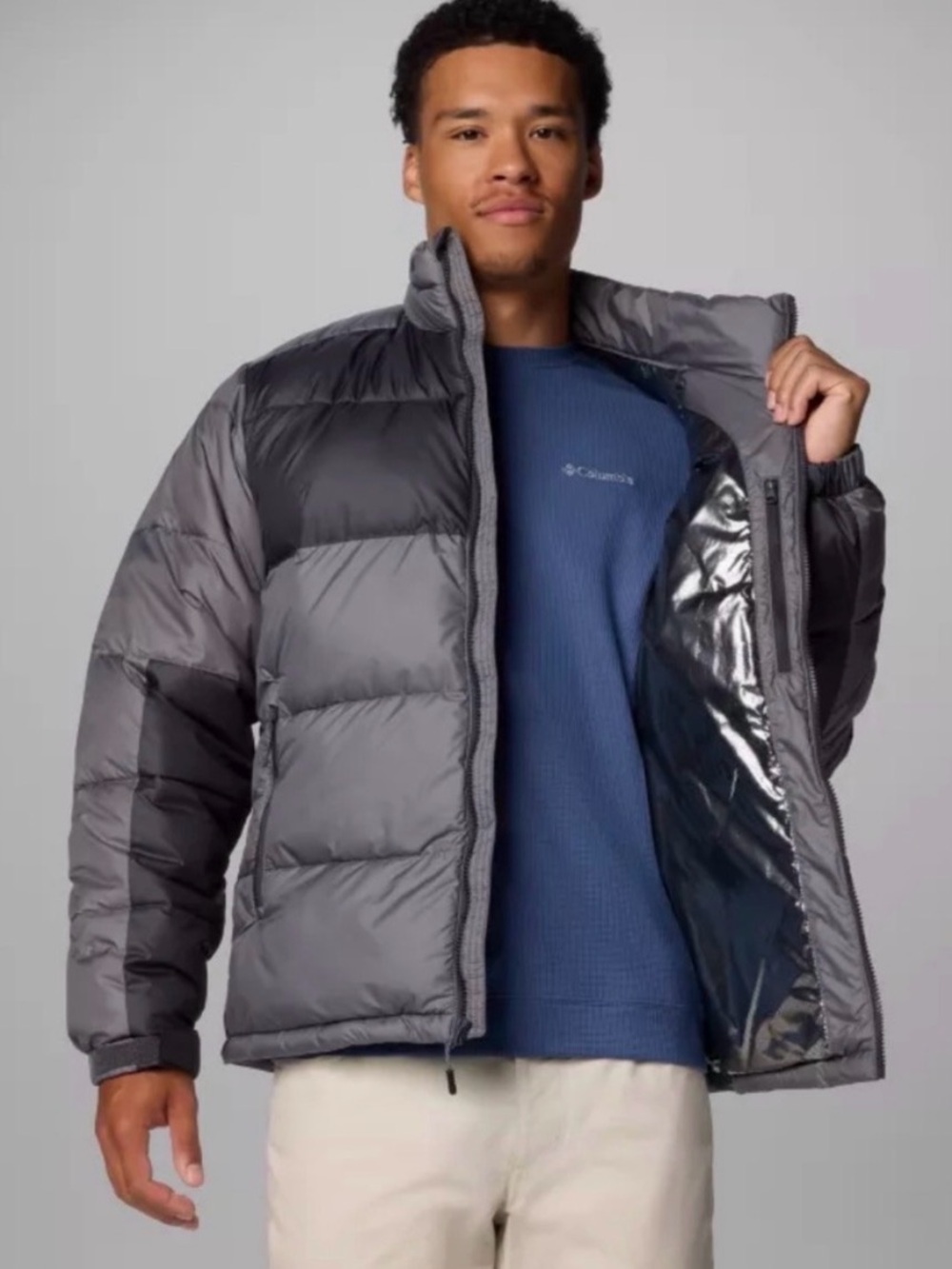 Columbia Men's Gray and Black Packable Puffer Jacket